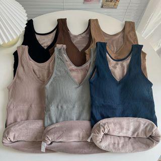 V-neck Corduroy Fleece-lined Tank Top