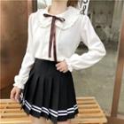 Ribbon Bow Shirt / Pleated Skirt