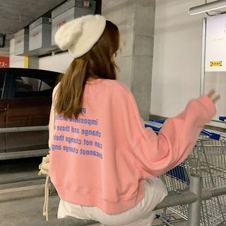 Round-neck Printed Letter Oversize Cropped Sweatshirt