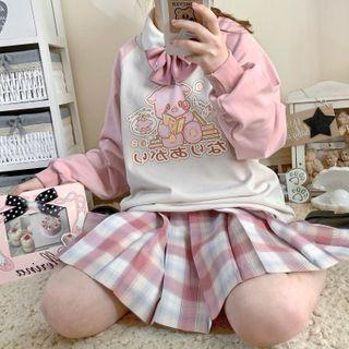 Pig Print Raglan Sweatshirt Sweatshirt - White & Pink - One Size