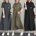 Short-sleeve Polo-neck Maxi A-line Dress