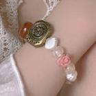 Rose Shell Bead Bracelet 2060a - Pink & White & Brown - One Size