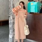 Midi Overall Dress / Striped Sweatshirt