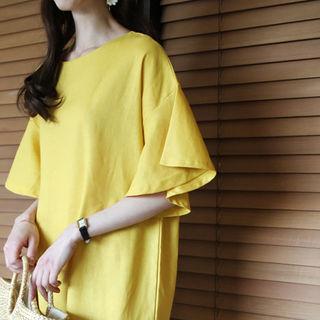 Linen Blend Ruffle-trim Asymmetric-hem Dress