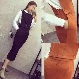 Set: Plain Shirt + Vest + Midi Skirt