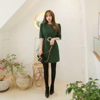 Short-sleeve Chunky-knit Shift Dress