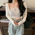 Shirred Tube Top / Long-sleeve Tie-front
