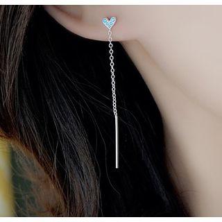 925 Sterling Silver Rhinestone Heart & Bar Dangle Earring 1 Pair - As Shown In Figure - One Size