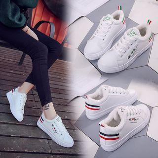 Fleece-lined Contrast Stripe Lace-up Sneakers