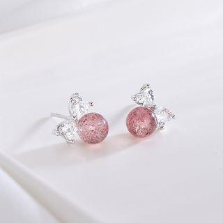 925 Sterling Silver Bead Earring S925 Silver Earring - Dark Red - Silver - One Size