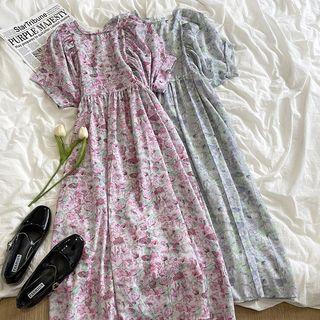 Short-sleeve Floral Printed Maxi Dress