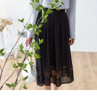 Elastic Waist Mesh Hem Panel Chiffon Skirt