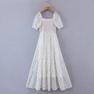Square Neck Floral Maxi A-line Dress