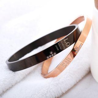 Couple Matching Stainless Steel Rhinestone Lettering Bangle