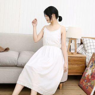 Spaghetti Strap Lace Trim Midi Dress White - One Size