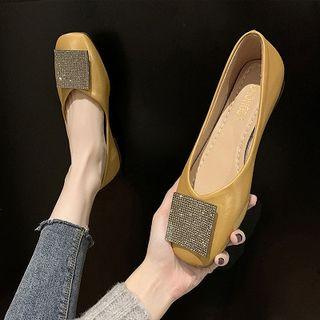 Rhinestone Buckled Square-toe Flats
