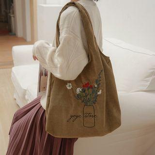 Corduroy Embroidered Shopper Bag