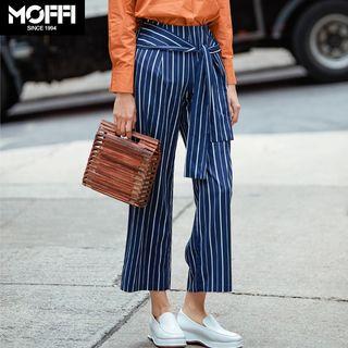 Tie-waist Striped Wide-leg Chiffon Pants