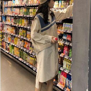 Plain Shirt / Two-tone Knit Vest