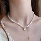 Heart Pendant Freshwater Pearl Necklace 1pc - Gold & White - One Size