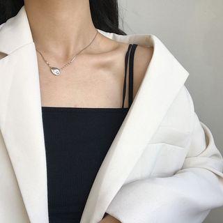 925 Sterling Silver Metal Disc Necklace L233 - Silver - One Size