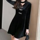 Bow Detail Long-sleeve Mini A-line Dress