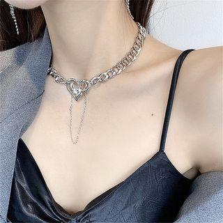 Heart Rhinestone Pendant Alloy Choker Silver - One Size