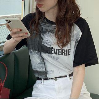 Short-sleeve Printed T-shirt Black & White - One Size