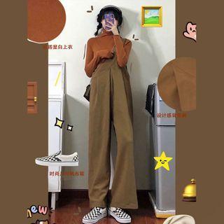 Set: High Neck Long Sleeve Top + High Waist Wide-leg Jumper Pants