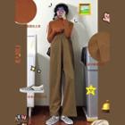 Set: High Neck Long Sleeve Top + High Waist Wide-leg Jumper Pants