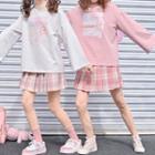 Long-sleeve Choker-neck Cartoon Print T-shirt