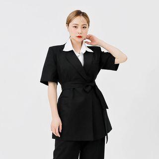 [lovb] Formal Linen Blend Blazer With Sash