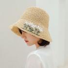 Tree Embroidered Straw Bucket Hat