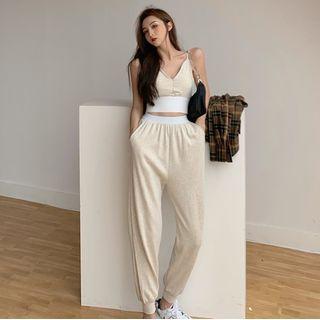 Set: Cropped V-neck Camisole + Harem Pants