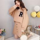 Set: Applique Sweater + A-line Knit Skirt