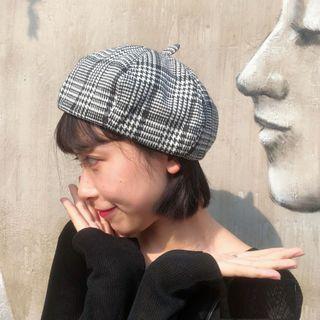 Houndstooth Beret Hat Adjustable - As Shown In Figure - One Size