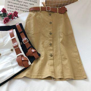 Plain Single-breasted Midi Skirt