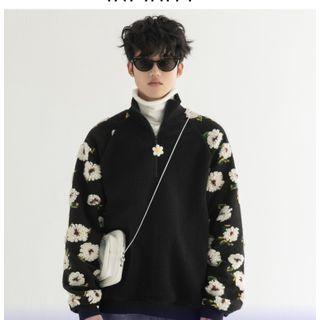 Floral Print Half-zip Fleece Sweatshirt