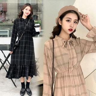 Tie-neck Check Dress