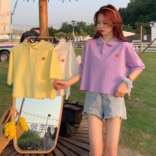 Polo Collar Embroider Short-sleeved Top