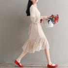 Long-sleeve Frill-trim Lace Dress
