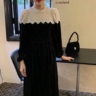 Long Sleeve Mock Two Piece Panel Dress Black - One Size