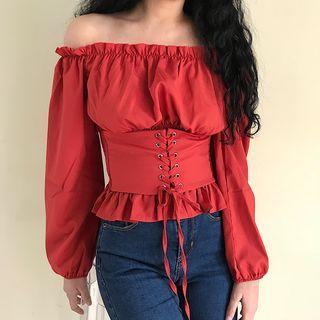 Lace Up Off-shoulder Long-sleeve Top