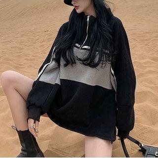 Color Panel Long Sleeve Top As Shown In Figure - One Size