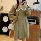 Long-sleeve Collared Double-breasted Mini A-line Dress