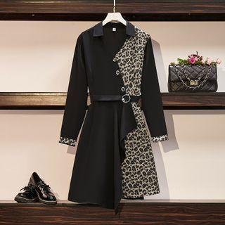 Leopard Print Panel A-line Shirtdress