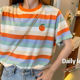 Fruit Embroidered Short-sleeve Cropped T-shirt