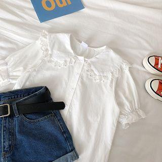 Lace Short-sleeve Blouse White - One Size