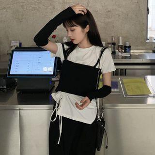 Short-sleeve T-shirt / Spaghetti Strap Top / Arm Sleeves / Set