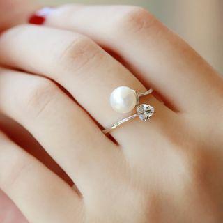 Faux Pearl Cz Open Ring Silver - One Size